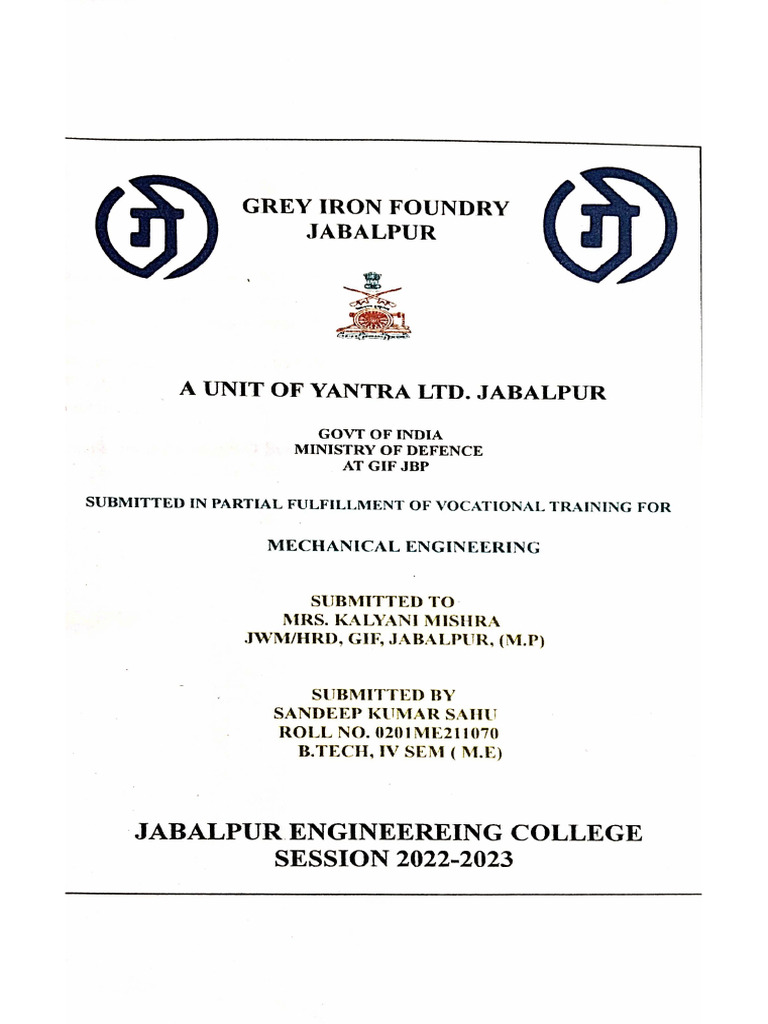 MECHANICAL ENGINEERING INDUSTRIAL TRAINING REPORT PDF visual data 5