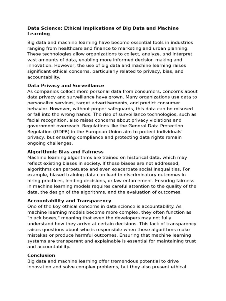 Ethical Implications of Big Data Analytics | PDF | Machine Learning ...