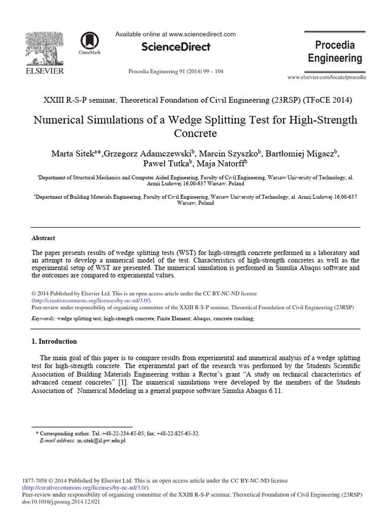 Wedge Splitting Test for High-Strength Concrete | PDF | Fracture ...