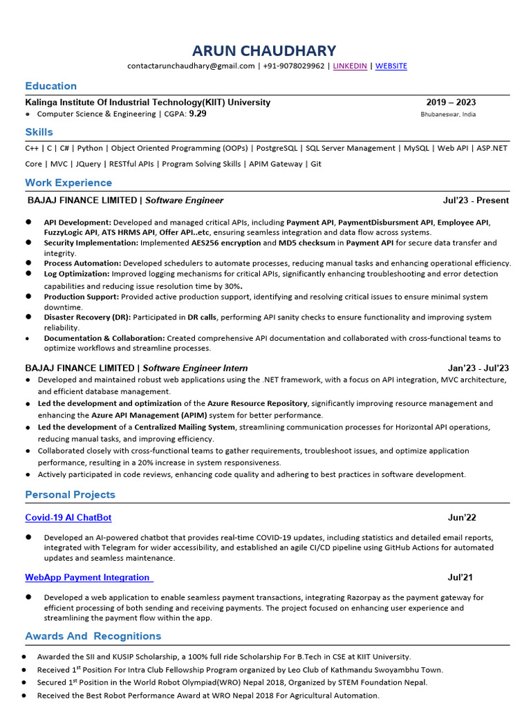 Arun Chaudhary Resume's | PDF | Microsoft Sql Server | Databases