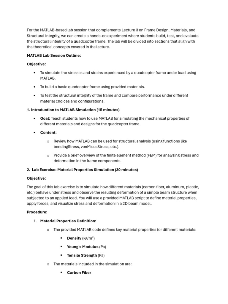 Quadcopter Frame Design Lab with MATLAB | PDF | Deformation ...