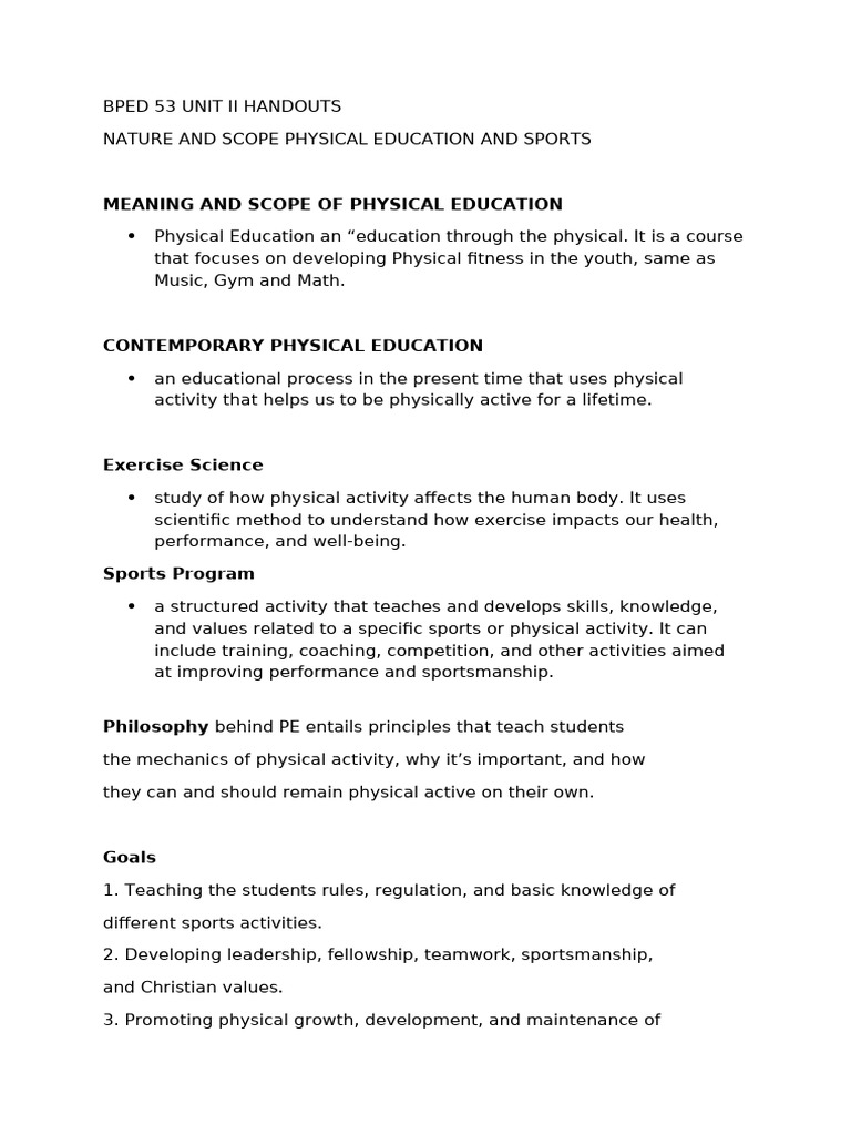 BPED 53 UNIT II HANDOUTS | PDF | Physical Education | Sports
