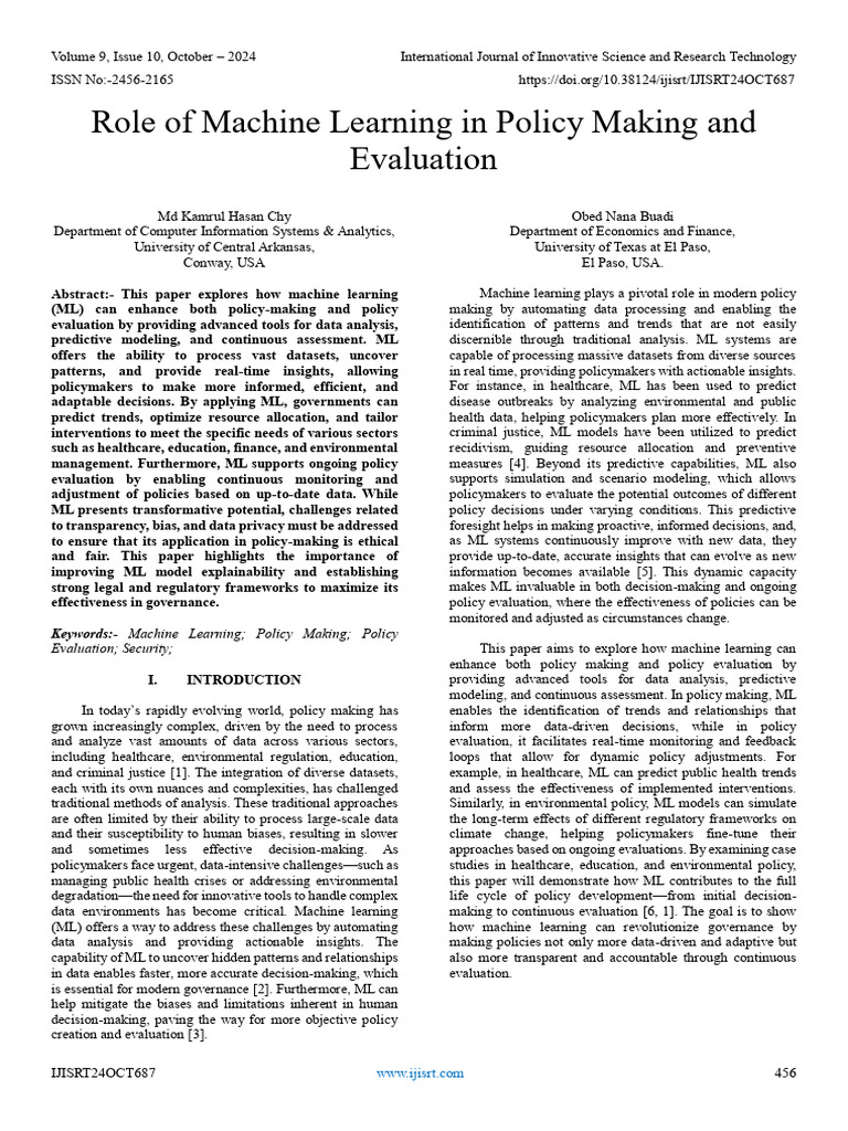 Role of Machine Learning in Policy Making and Evaluation | PDF ...