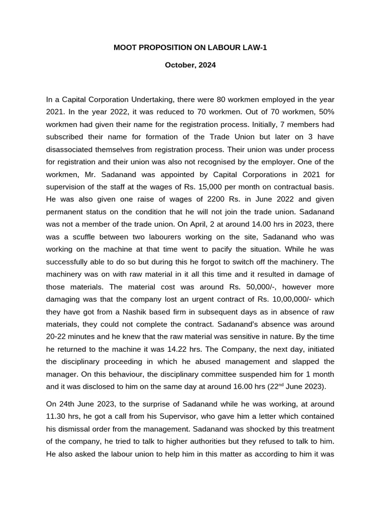 Labour Law Moot Proposition | PDF | Public Law | Justice