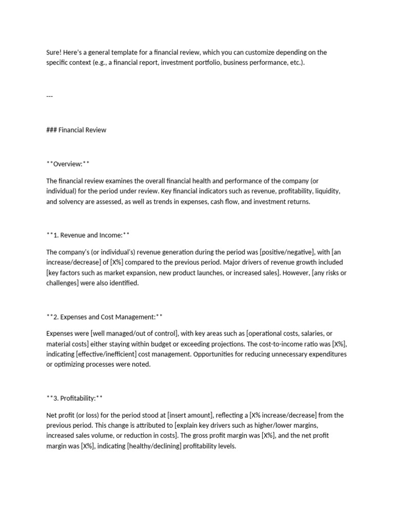 Financial Review Template Guide | PDF | Investing | Expense