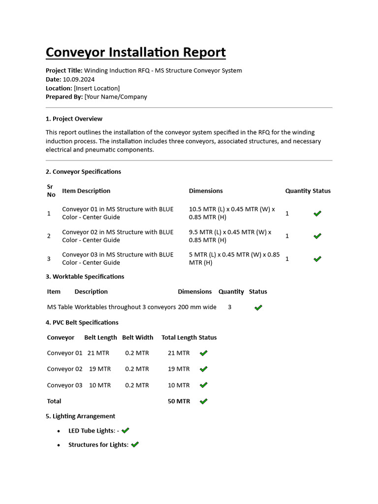 Conveyor System Installation Summary | PDF | Equipment | Electrical ...