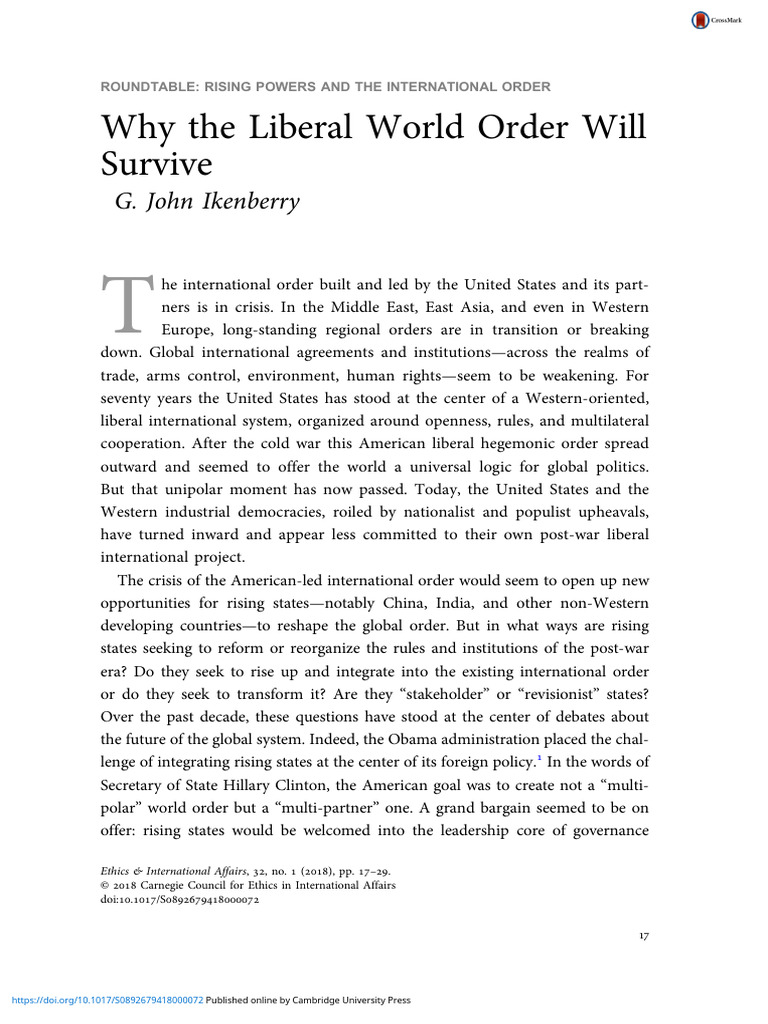 Future of the Liberal World Order | PDF | Hegemony | Internationalism ...