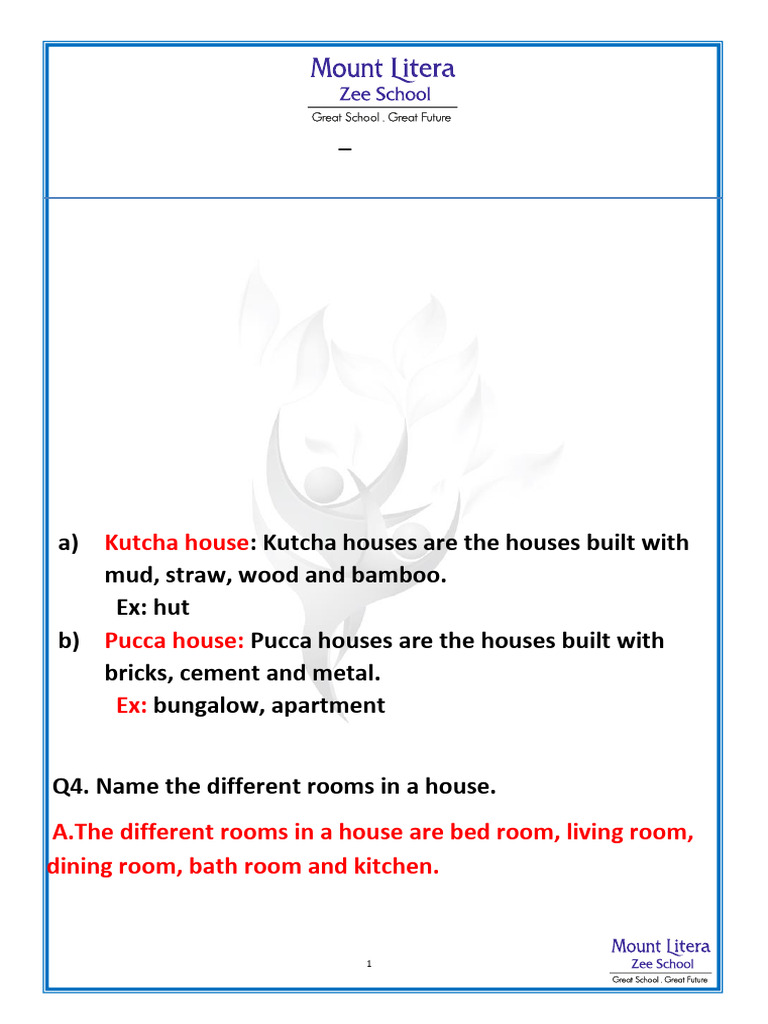 Grade 1 - EVS - Le 7 Houses Question & Answers Printed Notes Worksheet ...