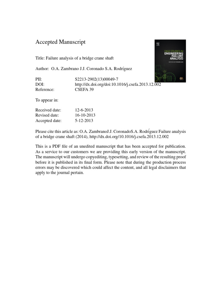 Bridge Crane Shaft Failure Analysis | PDF | Fracture | Fatigue (Material)