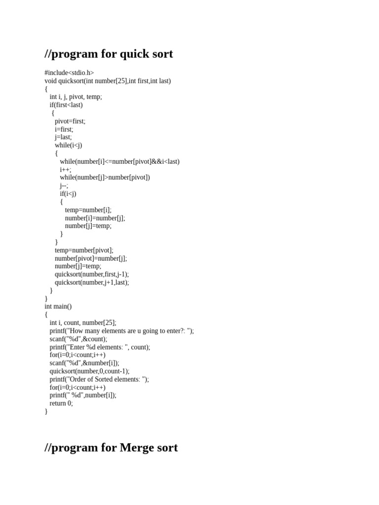 Merge Sort and Quick Sort | PDF