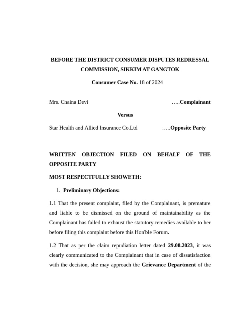 Before The District Consumer Disputes Redressal Commission | PDF ...