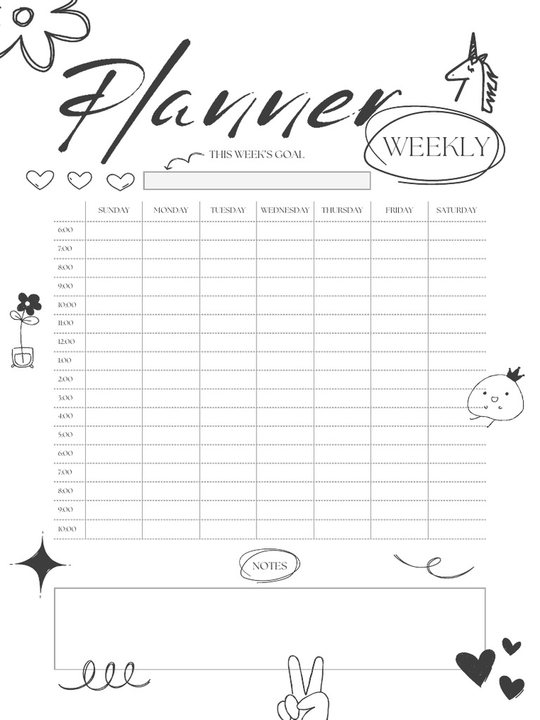 Black and White Creative Doodle Style Weekly Schedule Planner | PDF ...