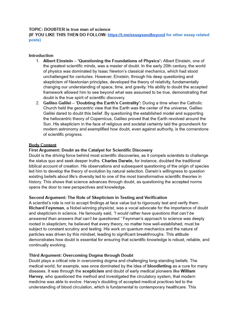 The Role of Doubt in Scientific Progress | PDF | Science | Skepticism