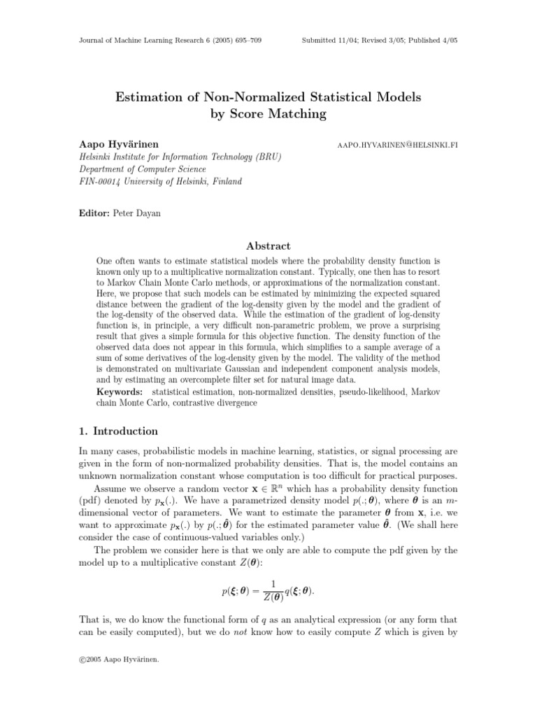 Score Matching for Non-Normalized Models | PDF | Estimation Theory ...
