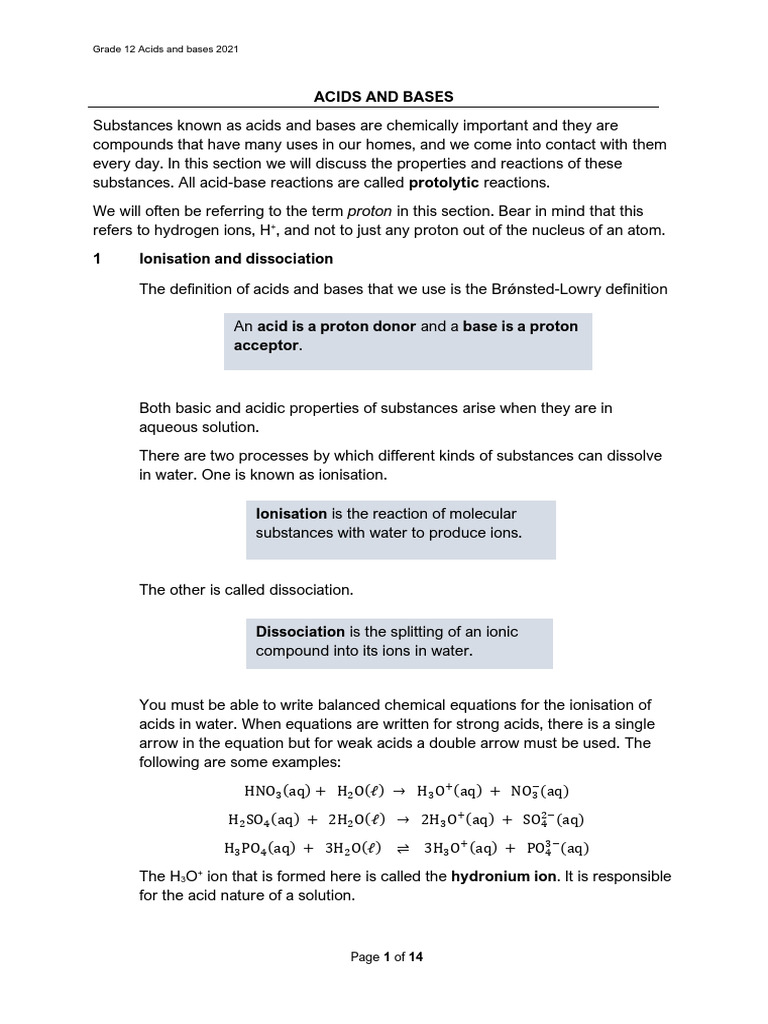 Grade 12 Acids and Bases Overview | PDF | Acid | Hydroxide