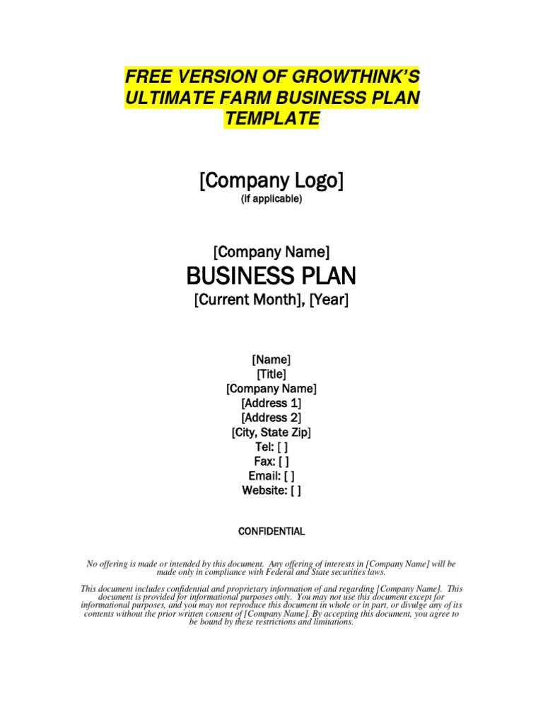 Growthink's Free Farm Business Plan Template | PDF | Expense | Brand