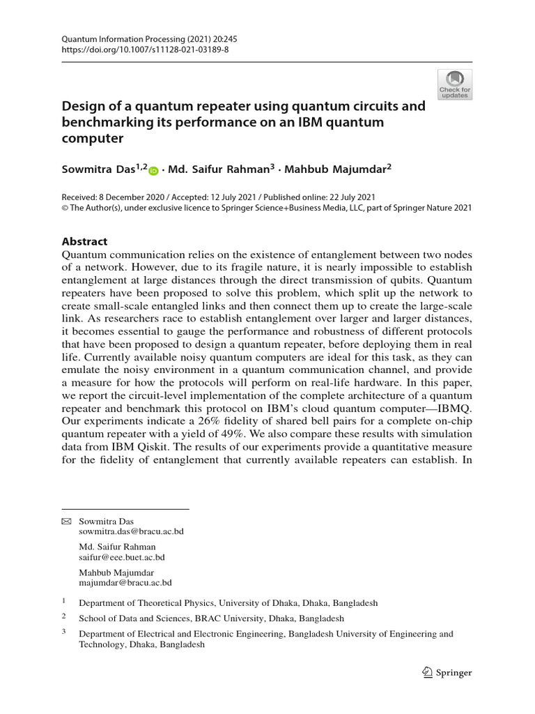 Quantum Repeater Design and Benchmarking | PDF | Quantum Entanglement ...