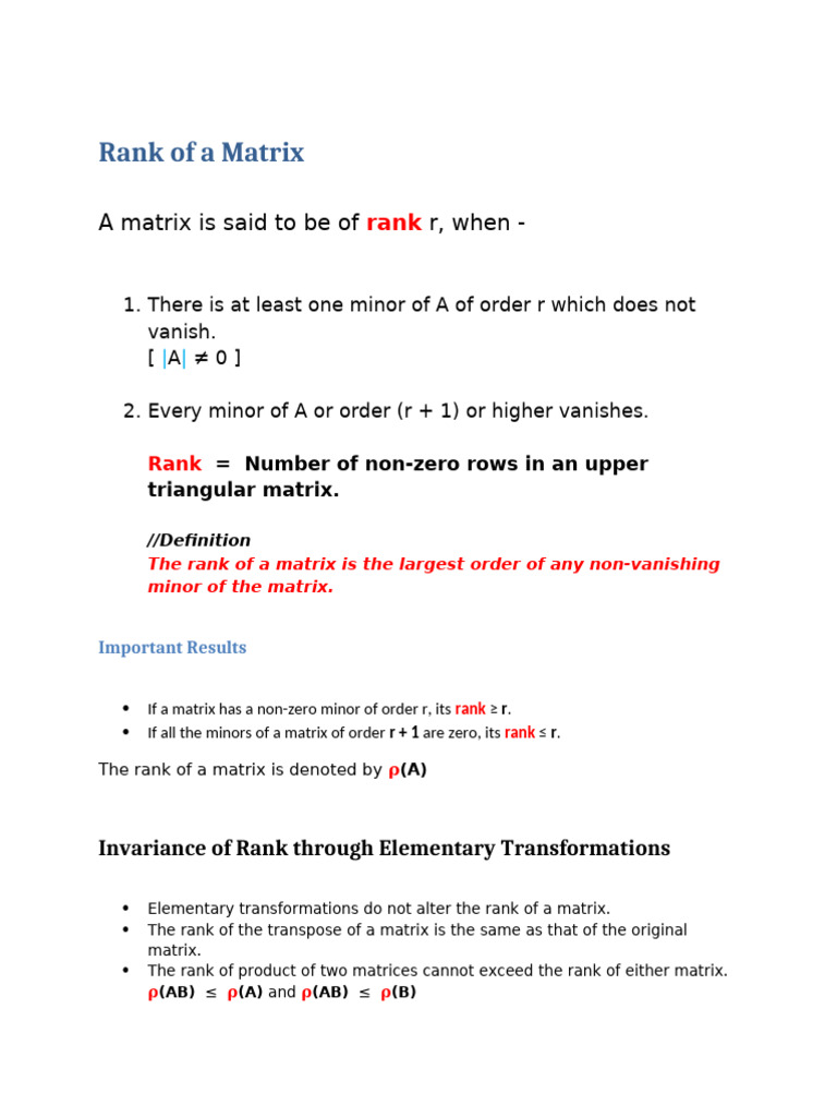 Understanding Matrix Rank Concepts | PDF