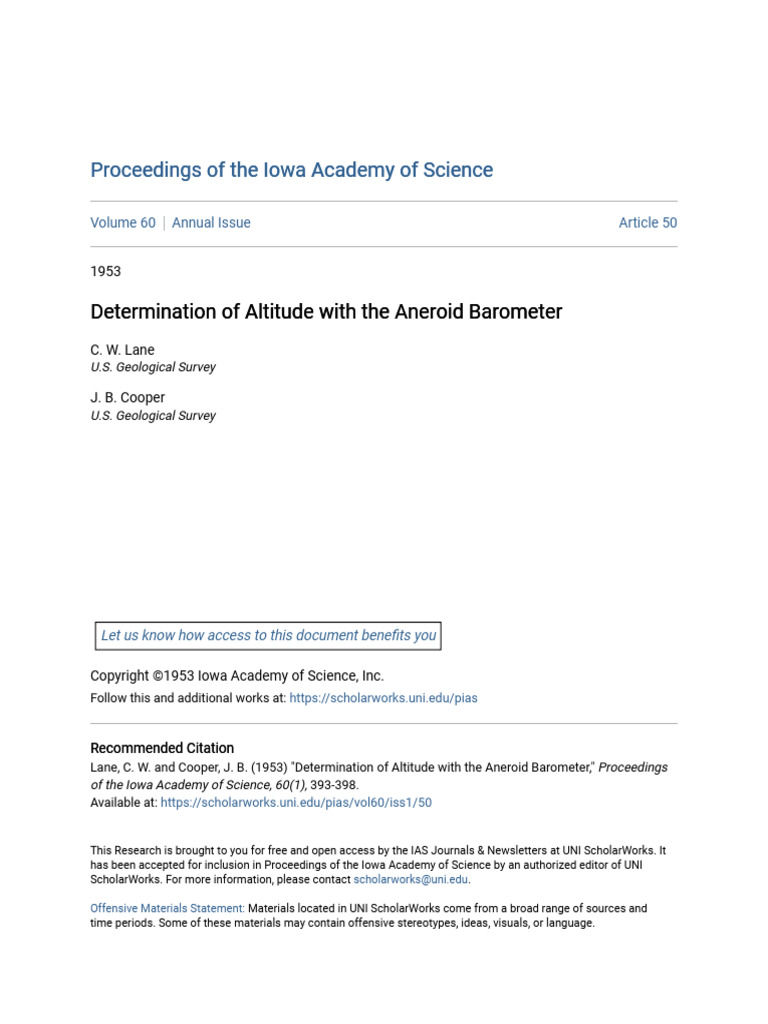 Determination of Altitude With The Aneroid Barometer | PDF | Altitude ...