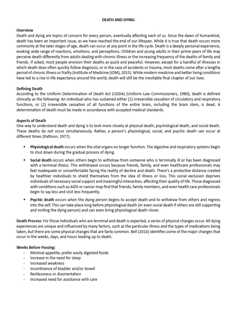 Dev Psych - Death and Dying | PDF | Grief | Palliative Care