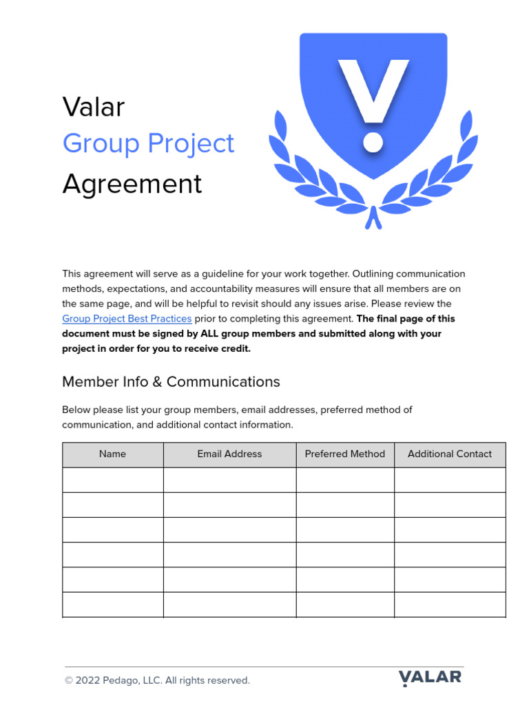 Valar Group Project Agreement Template | PDF | Career & Growth