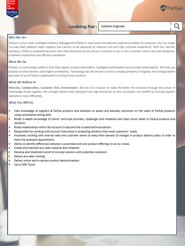 JD - Solution Engineer | PDF | Sales | Logistics