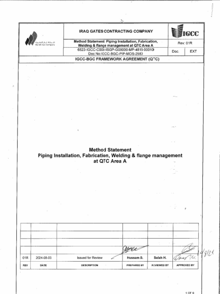 Piping Installation Method Statement QTC | PDF | Pipe (Fluid Conveyance ...
