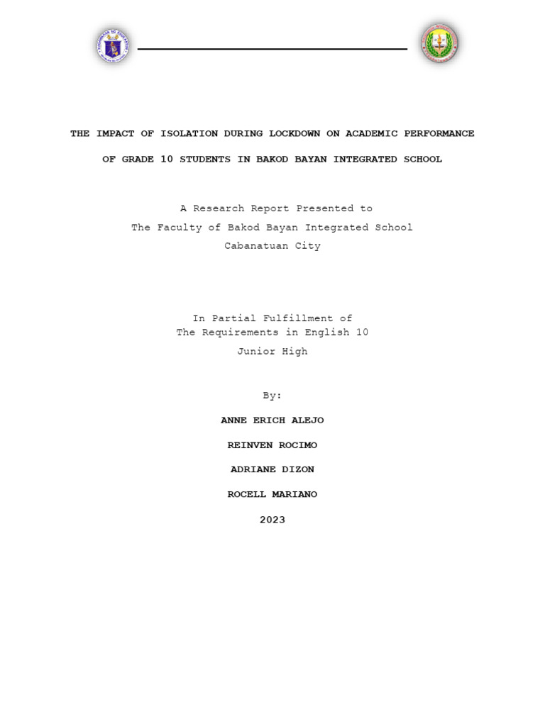 Impact of Lockdown Isolation on Grade 10 Academic Performance | PDF ...