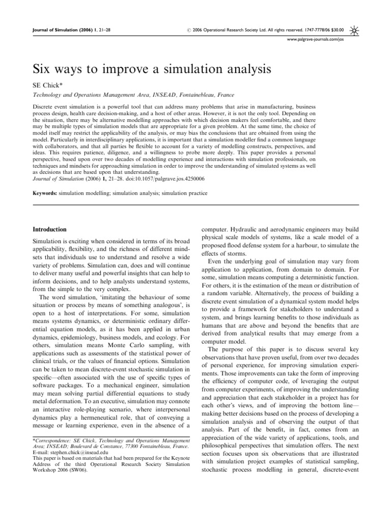 Enhancing Simulation Analysis Techniques | PDF | Simulation | Markov Chain