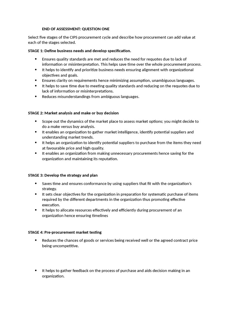 CIPS Procurement Cycle: Value Stages Explained | PDF | Procurement ...