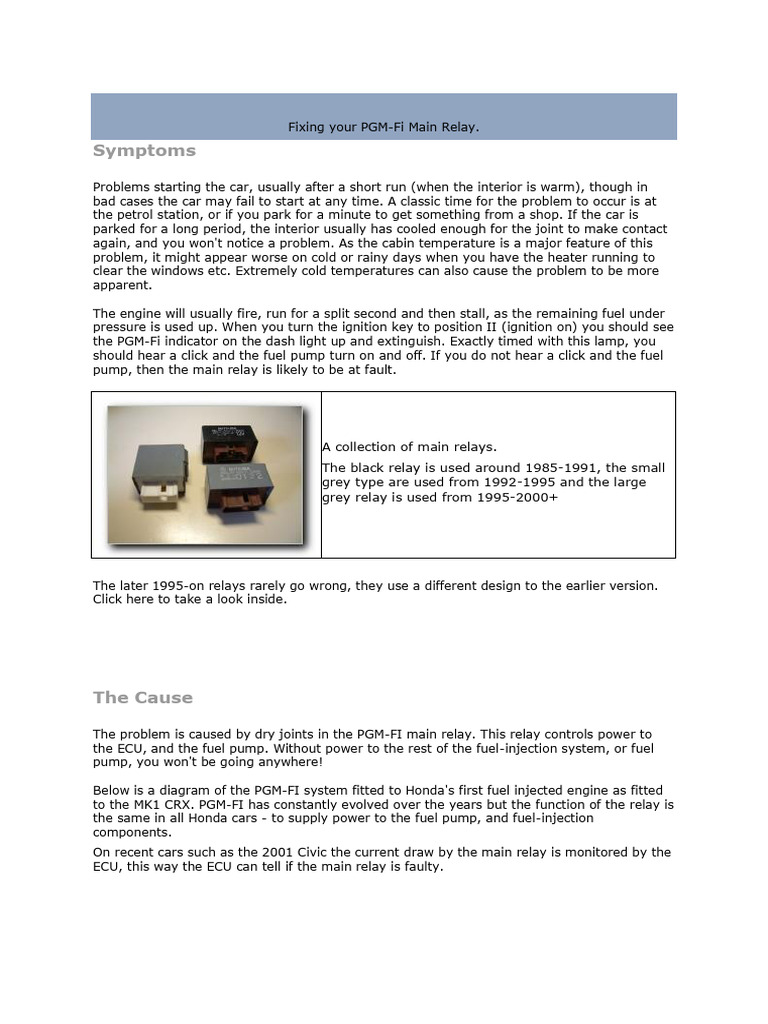 Fixing Honda PGM-Fi Main Relay Issues | PDF | Relay