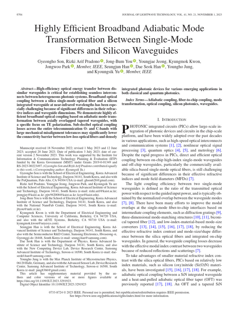 Highly Efficient Broadband Adiabatic Mode Transformation Between Single ...