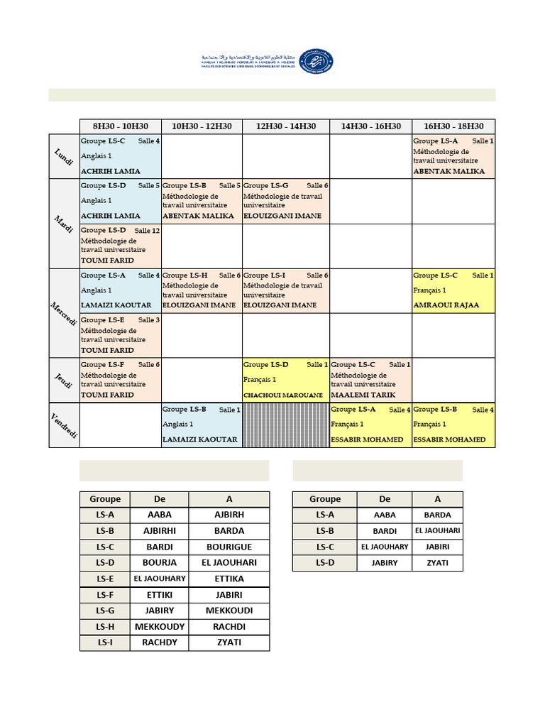 Emploi du temps Gestion Semestre 1 2024 | PDF
