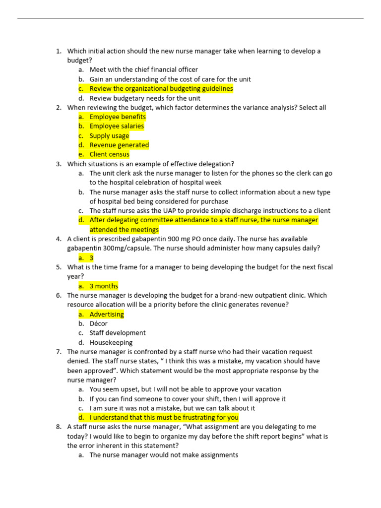 Leadership and Management Test Bank 1.pdf | PDF | Nursing | Budget