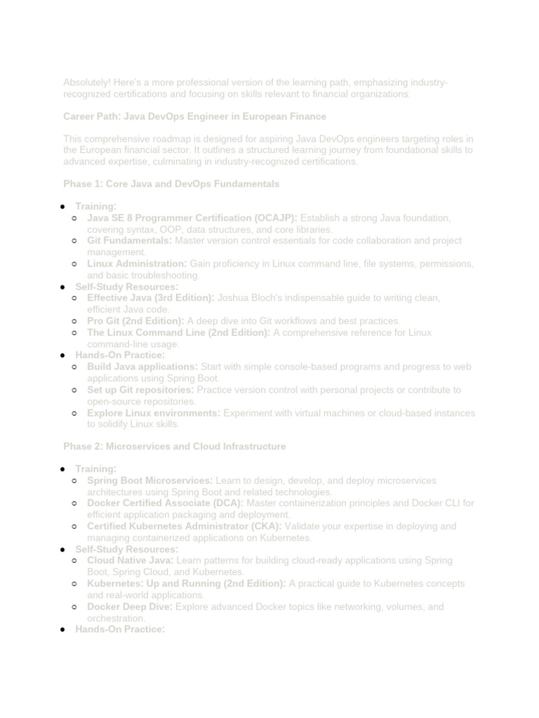 Java DevOps Career Path in Finance | PDF | Cloud Computing | Java ...