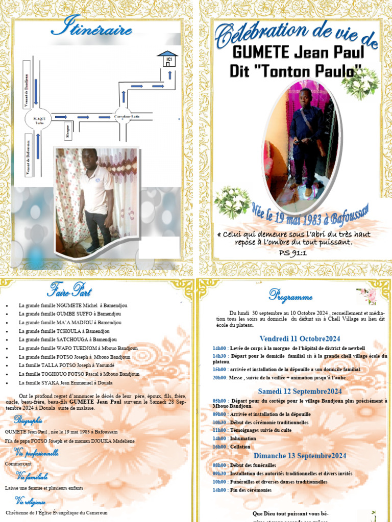 Programme des Obsèques de GUMETE Jean Paul | PDF | Funérailles