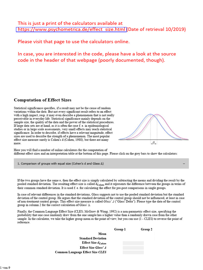 Effect Size Calculation Methods | PDF | Effect Size | Student's T Test