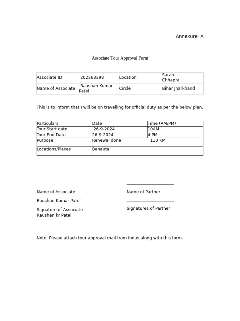 Associate Tour Approval & Claim Form | PDF