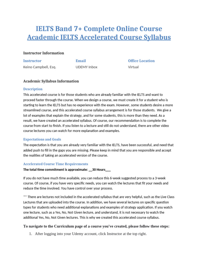 Accelerated Academic Syllabus ieltS+Band+7 | PDF | International ...