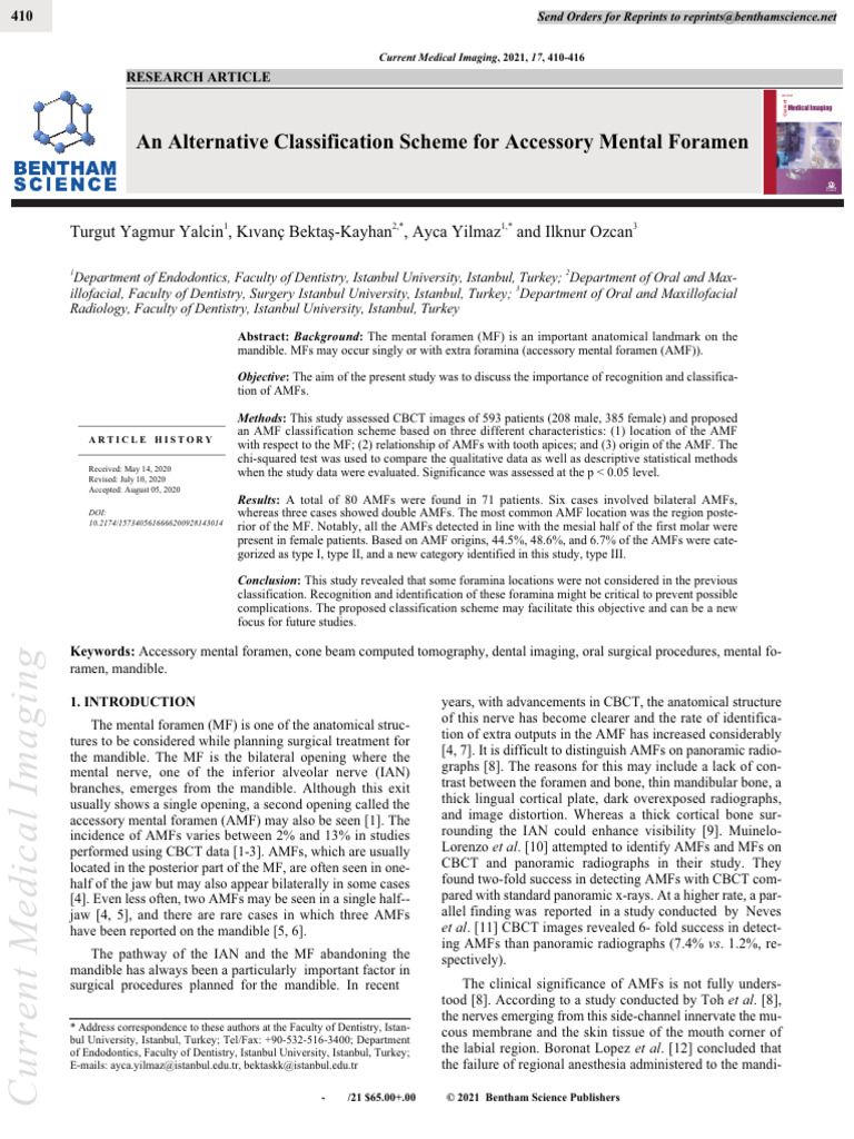 Accessory Mental Foramen Classification | PDF