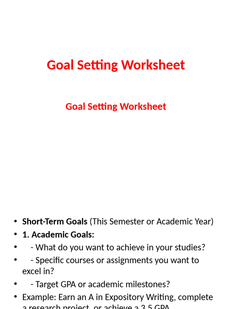 Comprehensive Goal Setting Worksheet | PDF