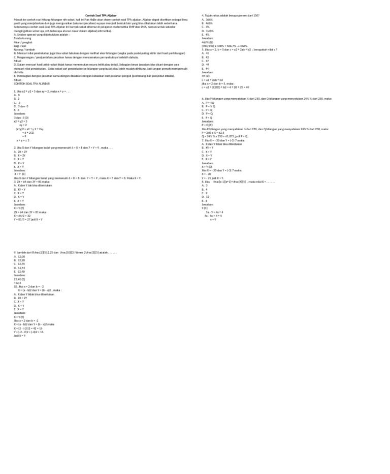 Contoh Soal TPA Aljabar (SFILE | PDF