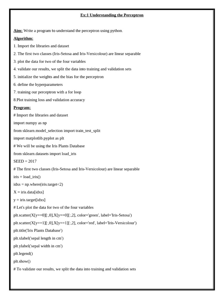 Ex-1 Understanding The Perceptrons | PDF | Mean Squared Error ...