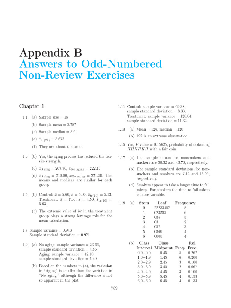Answers to Odd-Numbered Exercises | PDF | Mean | Median