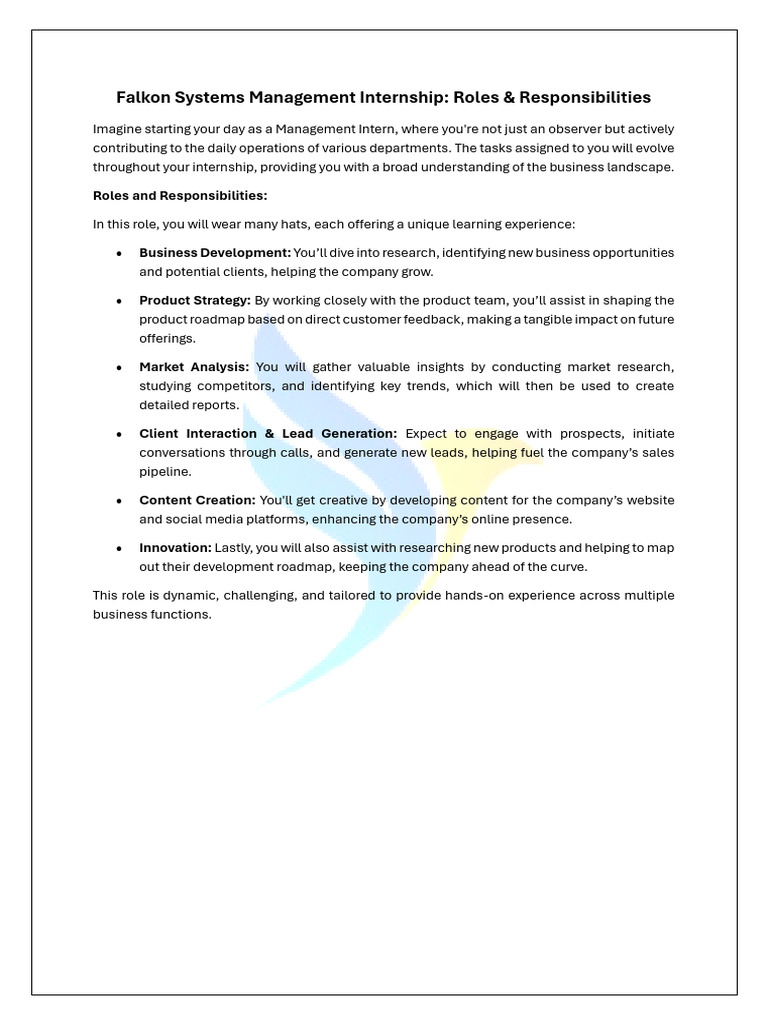 Falkon Systems Management Internship Guide | PDF