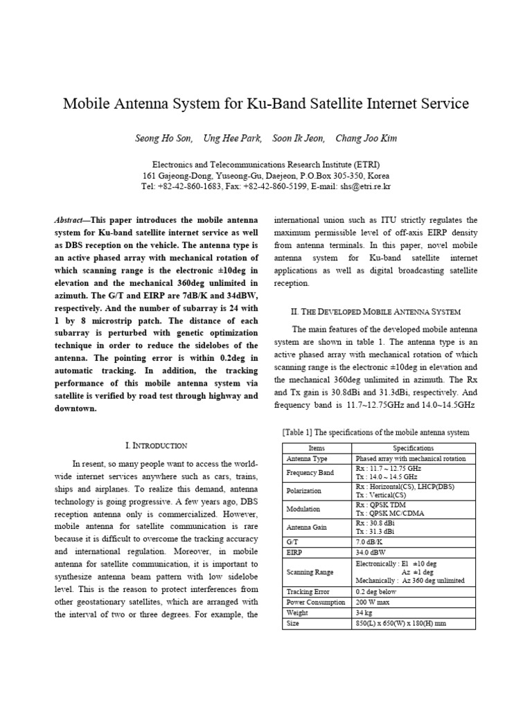 Mobile antenna system for kuband satellite internet service pdf