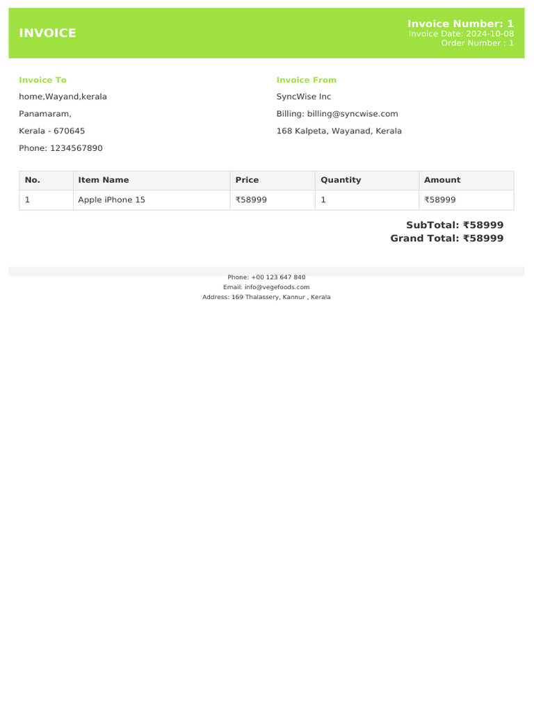 Invoice #1 for Apple iPhone 15 | PDF