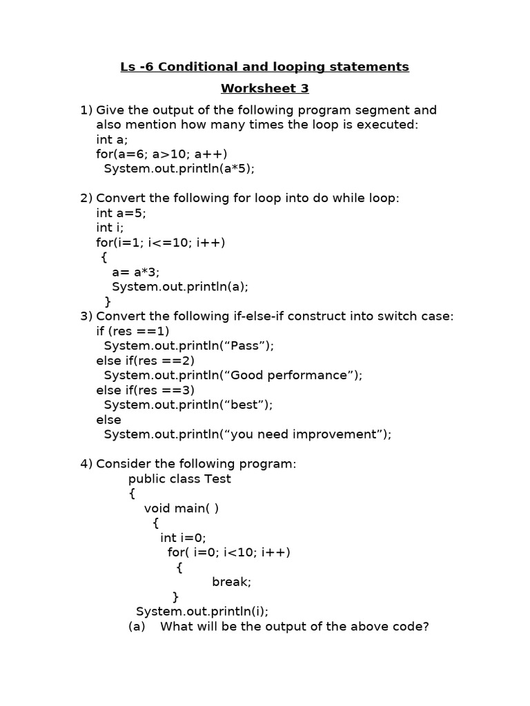 Ls 7 - Conditional and Looping Statements - Worksheet 3 | PDF ...