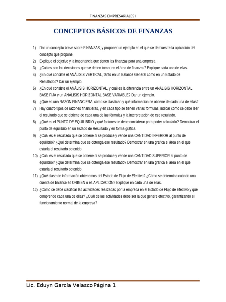 Actividad 02 - Conceptos Básicos de Finanzas | PDF | Negocios