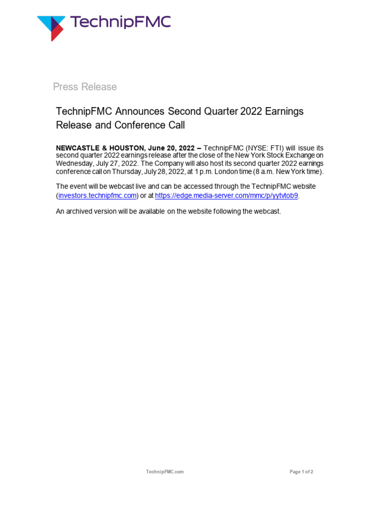 q2 2022 Earnings Announcement Press Release | PDF